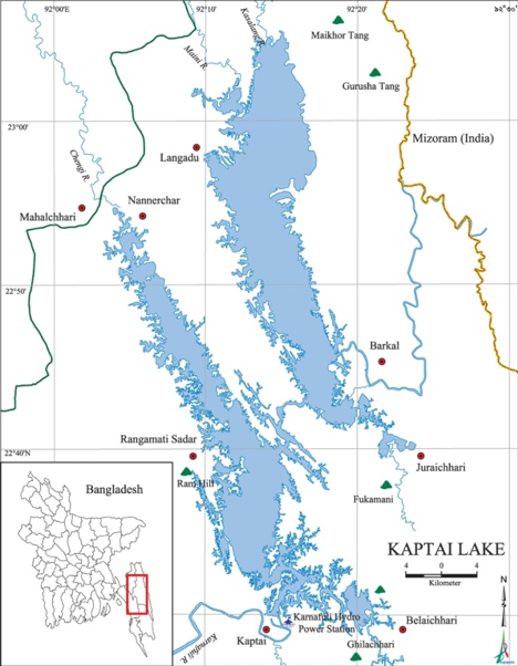 Figure 1. Map of Kaptai Lake, Rangamati, Bangladesh (Source: Blangapedia, 2014)