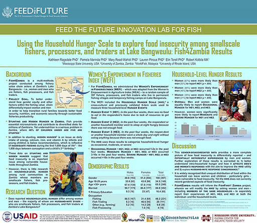Poster on Using the Household Hunger Scale to explore food insecurity among smallscale fishers, processors, and traders at Lake Bangweulu: Fish4Zambia Results